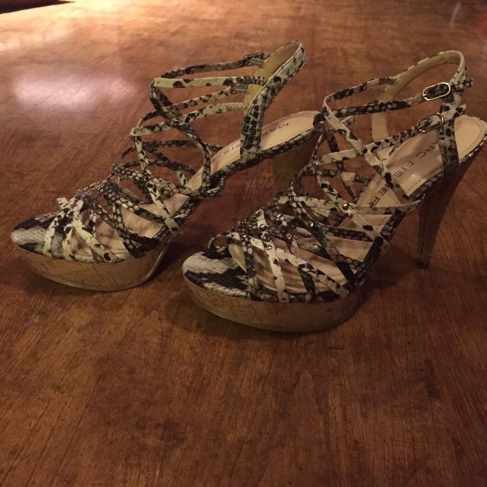 Marc Fisher Python print strappy heels